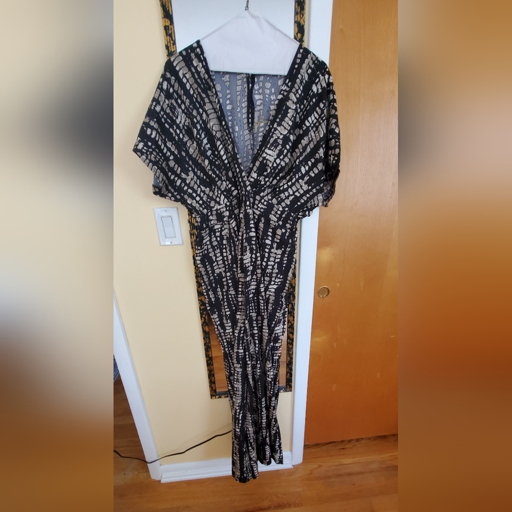 Black and Beige Patterned Jumpsuit